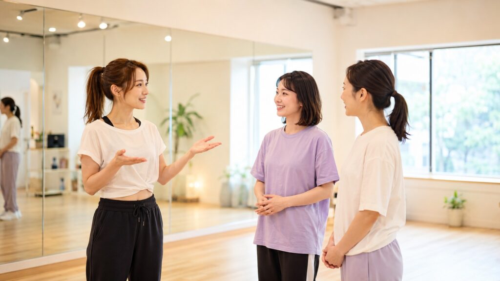 新潟のK-POPダンス体験レッスンで説明を受ける初心者